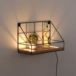 LED-seinävalotaulu puuhyllyllä, 30x15cm