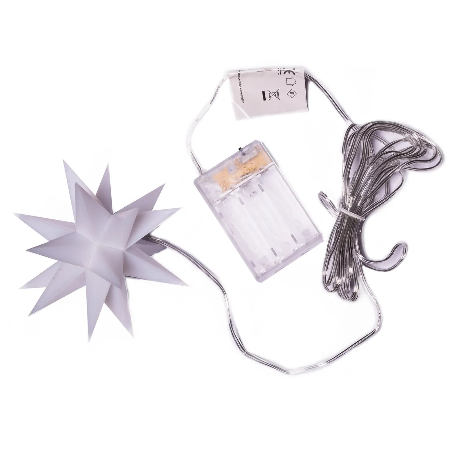 LED-tähti 18-sakarainen Ø 12 cm valkoinen paristo