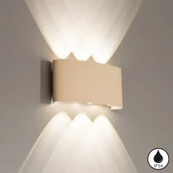 LED-ulkoseinälamppu Berlin, hiekanvärinen, leveys 17 cm, metalli