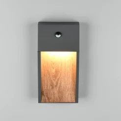 LED-ulkoseinälamppu SALMON, puunäköinen, korkeus 33 cm IP44