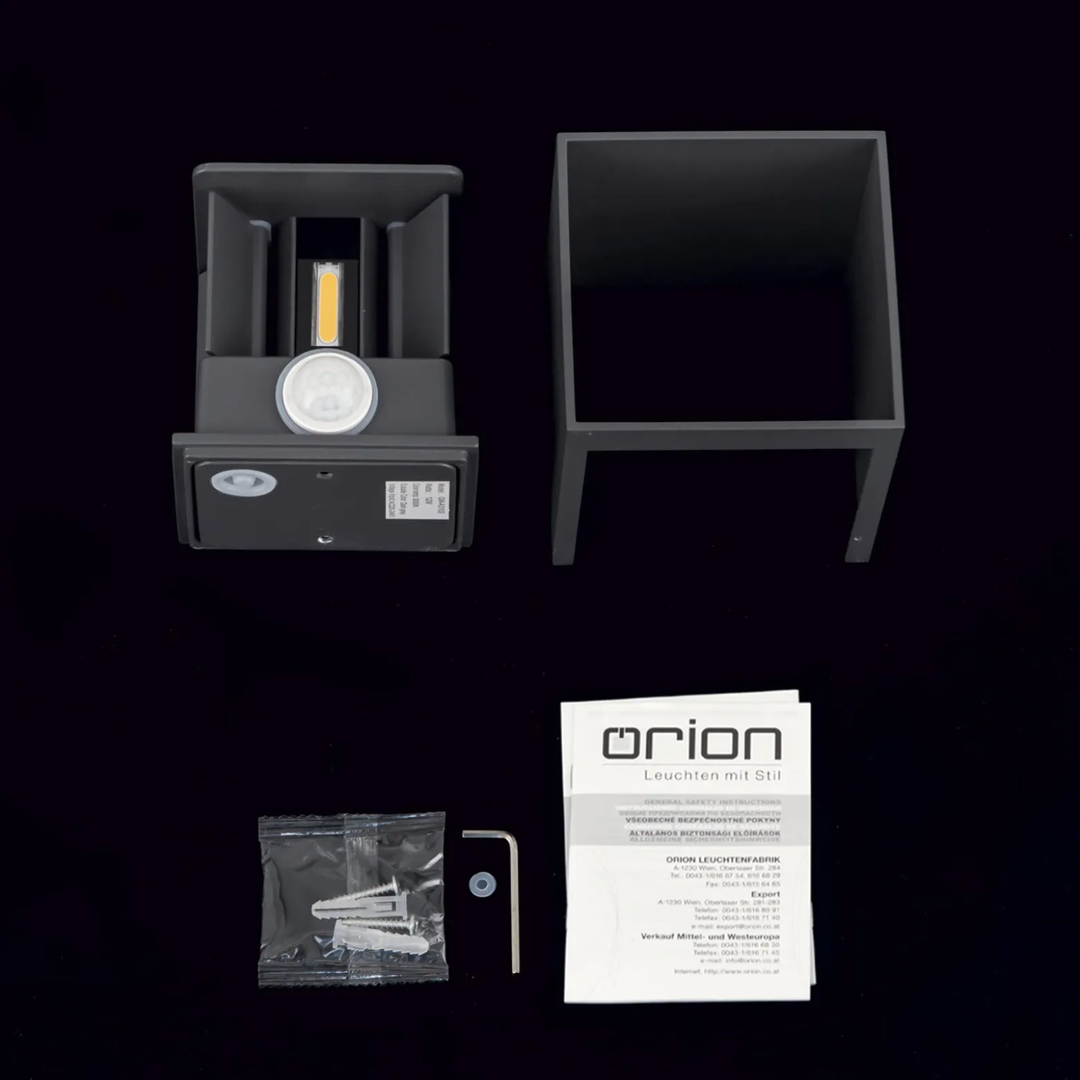 LED-ulkoseinävalaisin Cube-S, antrasiitti, metalli, anturi