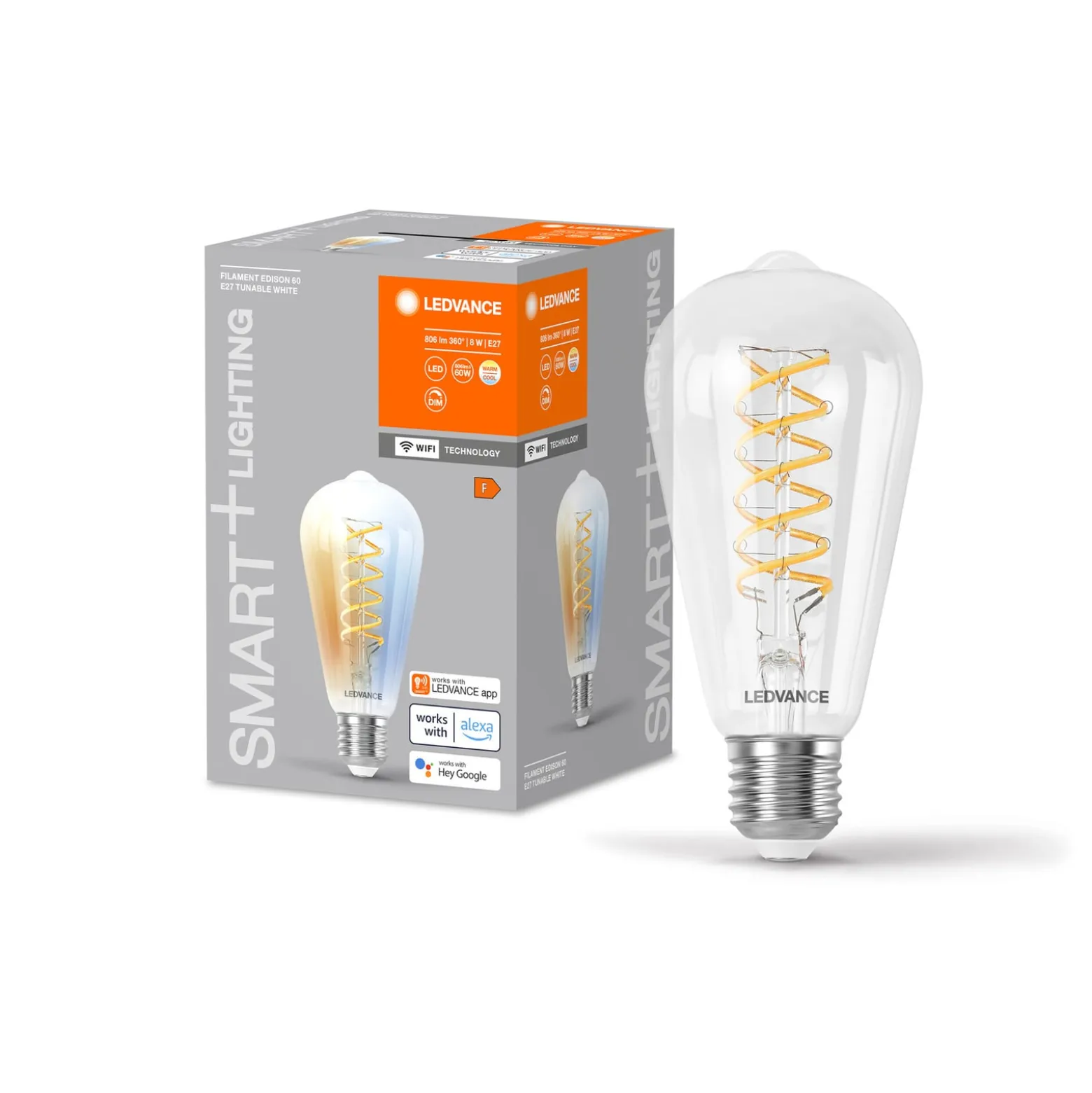 LEDVANCE SMART+ WiFi E27 8W Edison kirkas 827-865