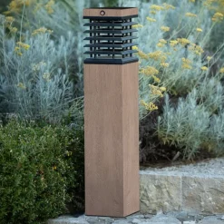 Les Jardins LED-aurinkopolkuvalaisin Tekura, harmaa, puu, 75 cm