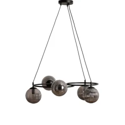Libra olohuoneen valaisin, savunharmaa/musta, Ø 70 cm, 5-valo.
