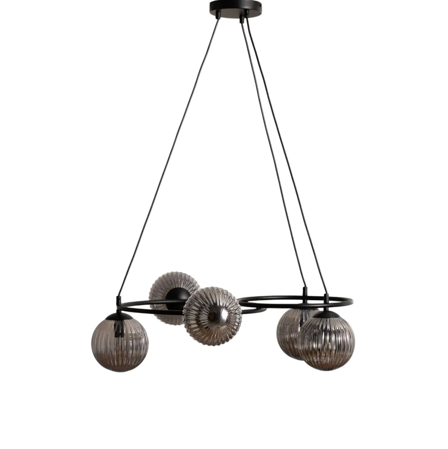 Libra olohuoneen valaisin, savunharmaa/musta, Ø 70 cm, 5-valo.