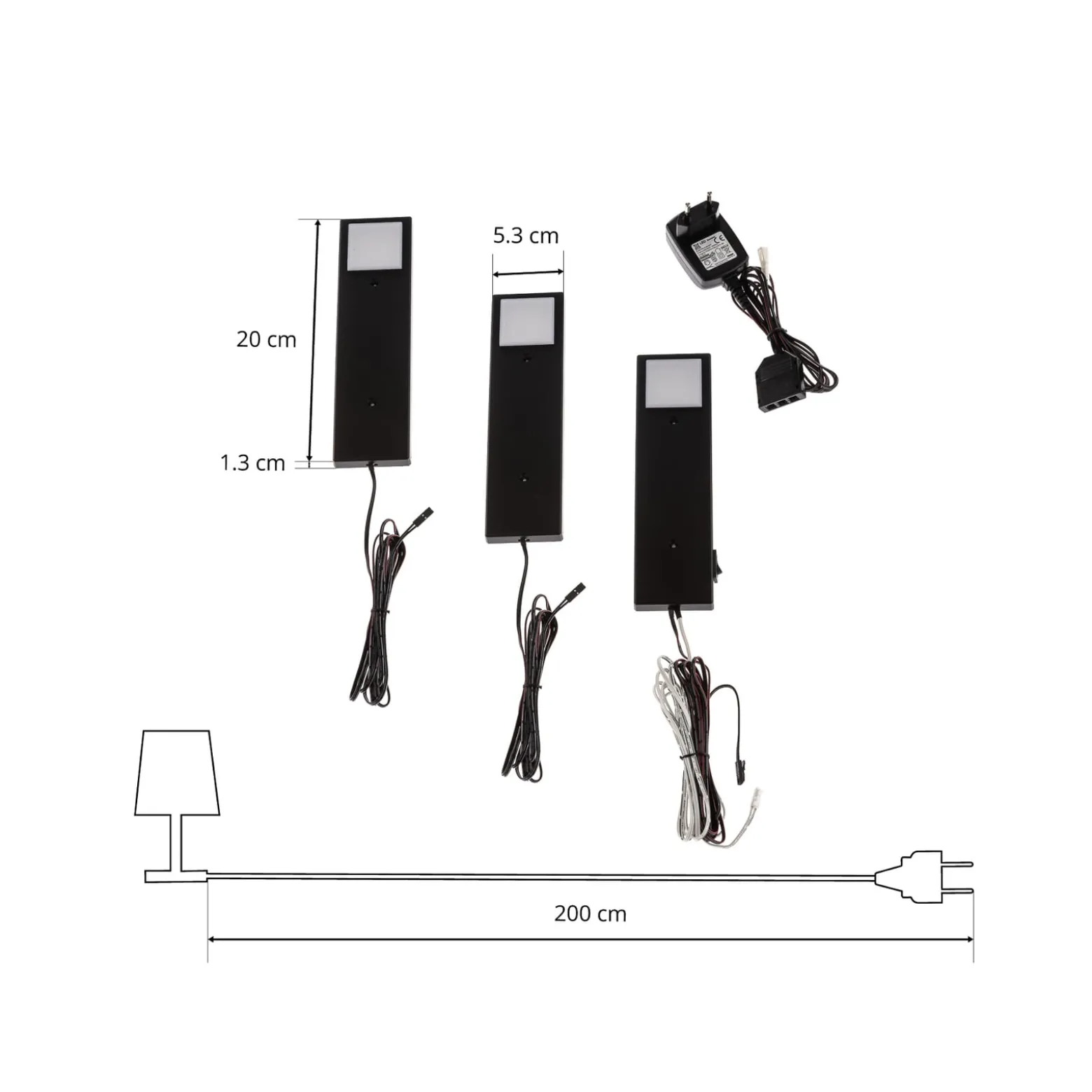 Lindby Amaryll LED-kaapinvalaisin, 3 kpl, musta