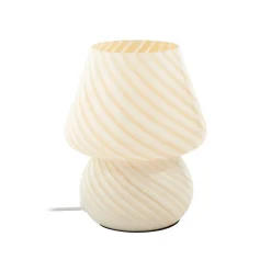 Lindby Andriana pöytävalaisin, keltainen/valkoinen, lasia, Ø 15 cm