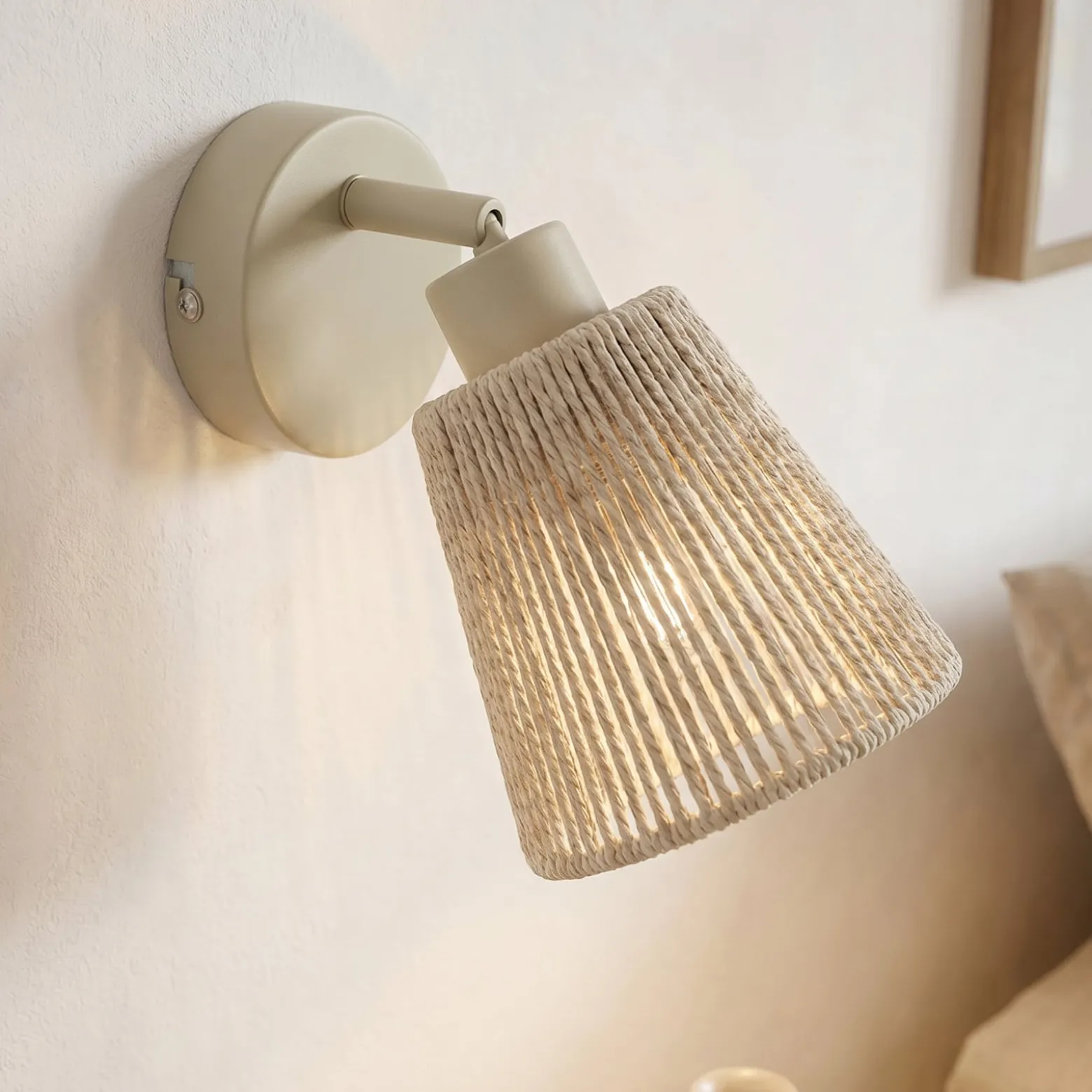 Lindby Anuva -seinäkohdevalaisin, beige, paperia, 1-lamppuinen, E14