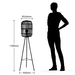 Lindby Canyana lattiavalaisin, 139 cm, luonnonväri, rottinki, kolmijalkainen