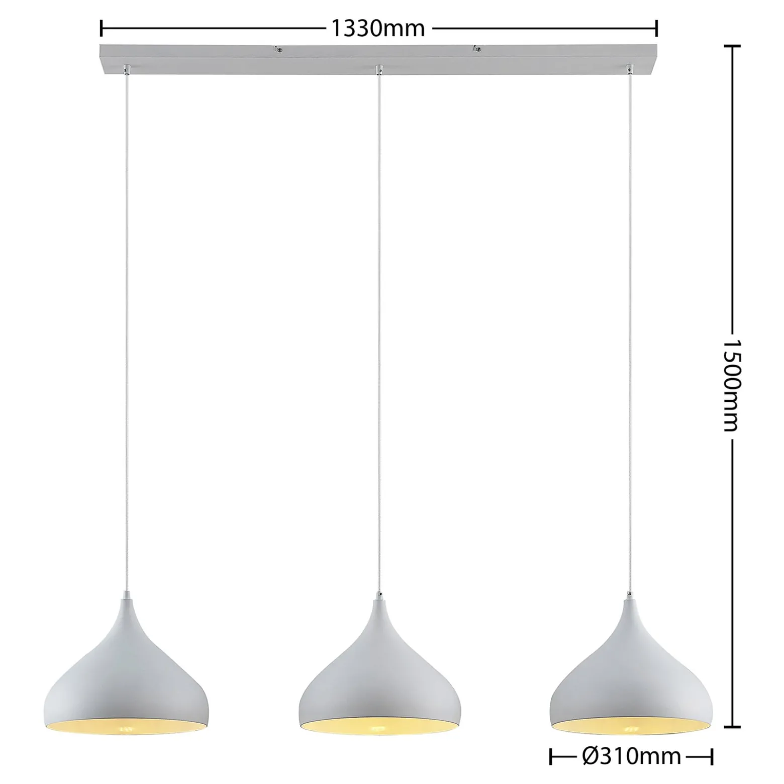 Lindby Elamira-riippuvalaisin, valkoinen, metalli, 133 cm, 3-valo.