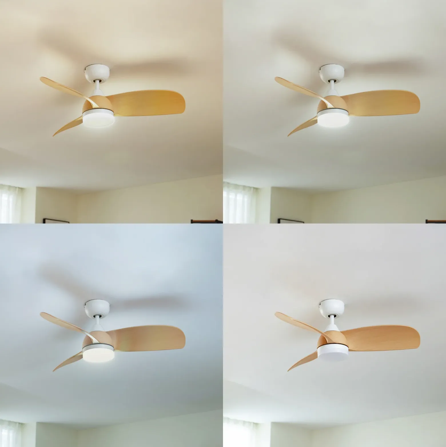 Lindby Enon LED-kattotuuletin, valkoinen/puunvärinen, DC, hiljainen