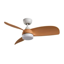 Lindby Enon LED-kattotuuletin, valkoinen/puunvärinen, DC, hiljainen