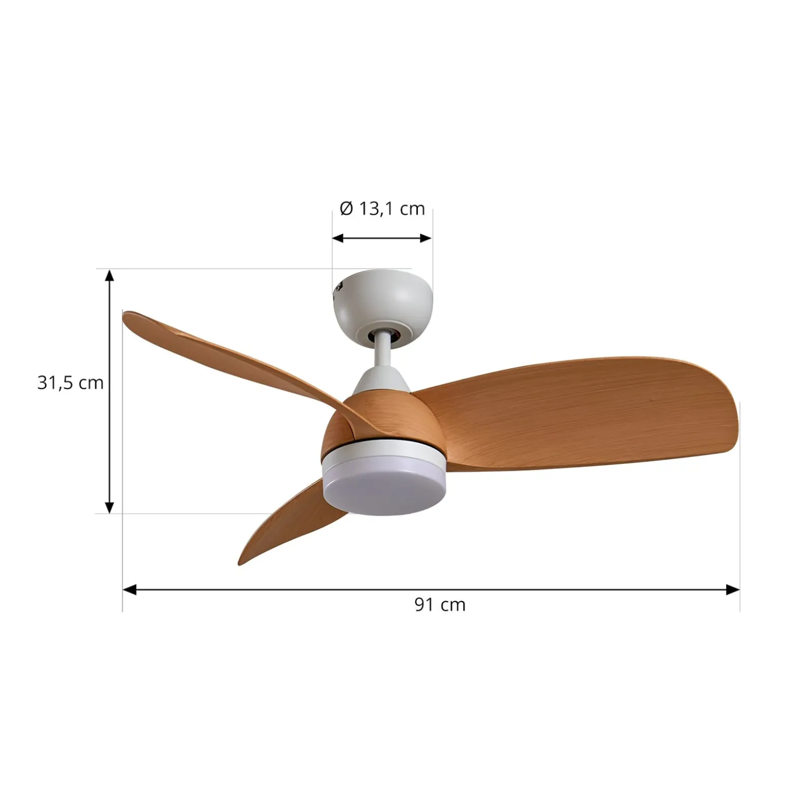 Lindby Enon LED-kattotuuletin, valkoinen/puunvärinen, DC, hiljainen
