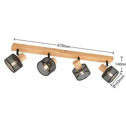 Lindby Evinora kattovalaisin, 77 cm, musta, 4-valo, puu