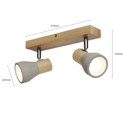 Lindby Filiz valonheitin, 2-valo, 27 cm, puu, betoni, E14