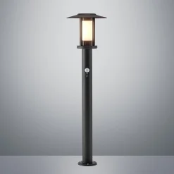 Lindby Gregory LED-seinävalaisin, 76cm, anturi, tummanharmaa, IP44