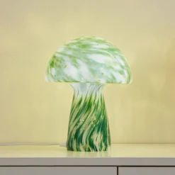 Lindby Hubi pöytävalaisin, vihreä, lasia, Ø 22 cm, sienen muotoinen