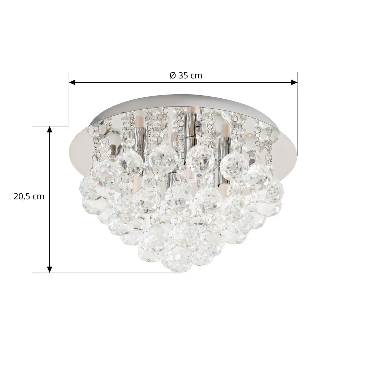 Lindby kattovalaisin Antonino, 4-valo, kromi, kristalli, 35cm