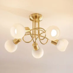 Lindby kattovalaisin Elaina, Ø50cm, 5-valo, messinki, lasi, E14