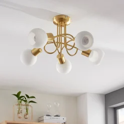 Lindby kattovalaisin Elaina, Ø50cm, 5-valo, messinki, lasi, E14