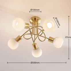 Lindby kattovalaisin Elaina, Ø50cm, 5-valo, messinki, lasi, E14
