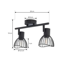 Lindby kattovalaisin Piena, musta, 2-valo, metalli, 39cm