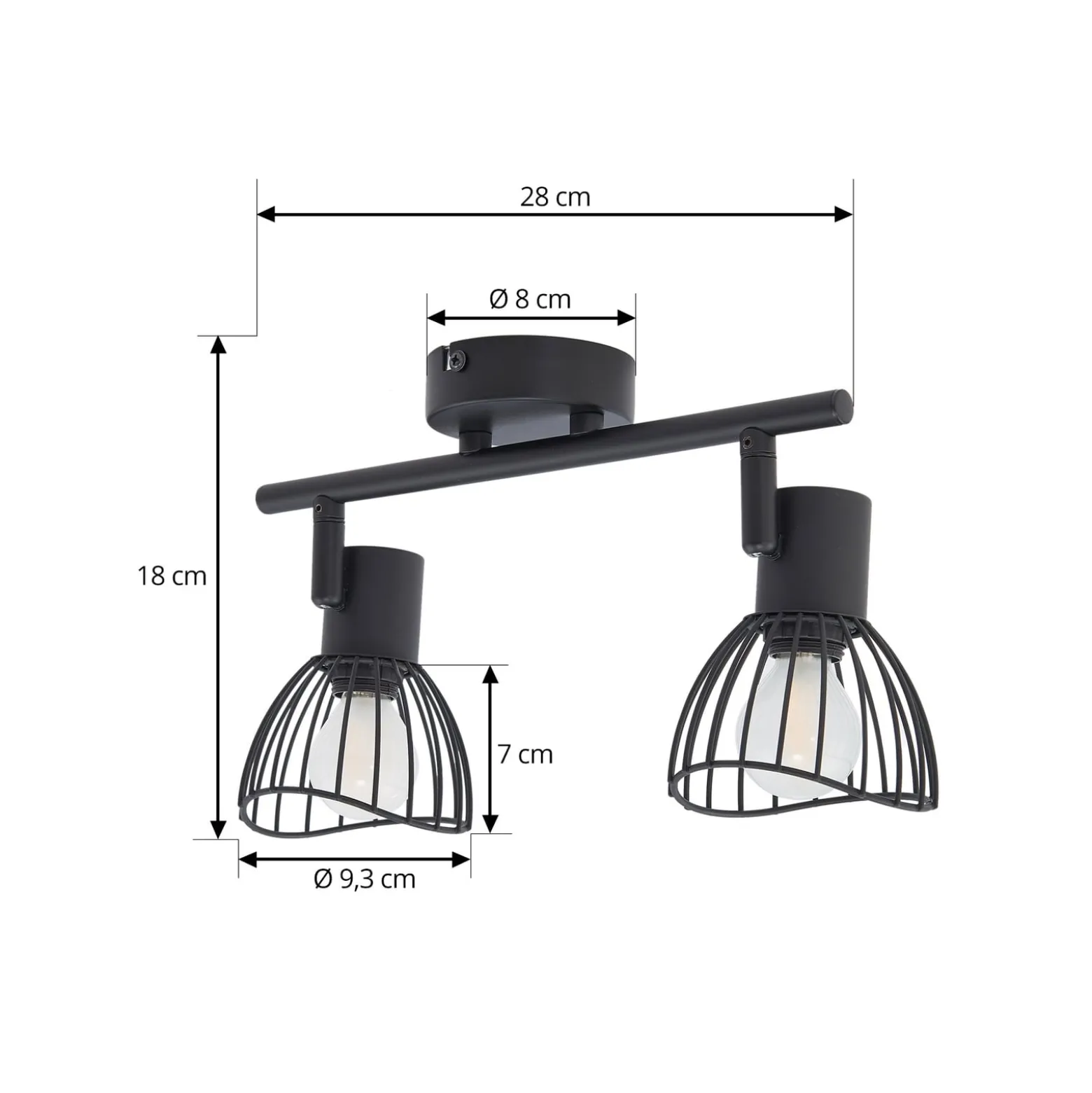 Lindby kattovalaisin Piena, musta, 2-valo, metalli, 39cm