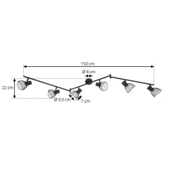 Lindby kattovalaisin Piena, musta, 6-valo, metalli, 150cm
