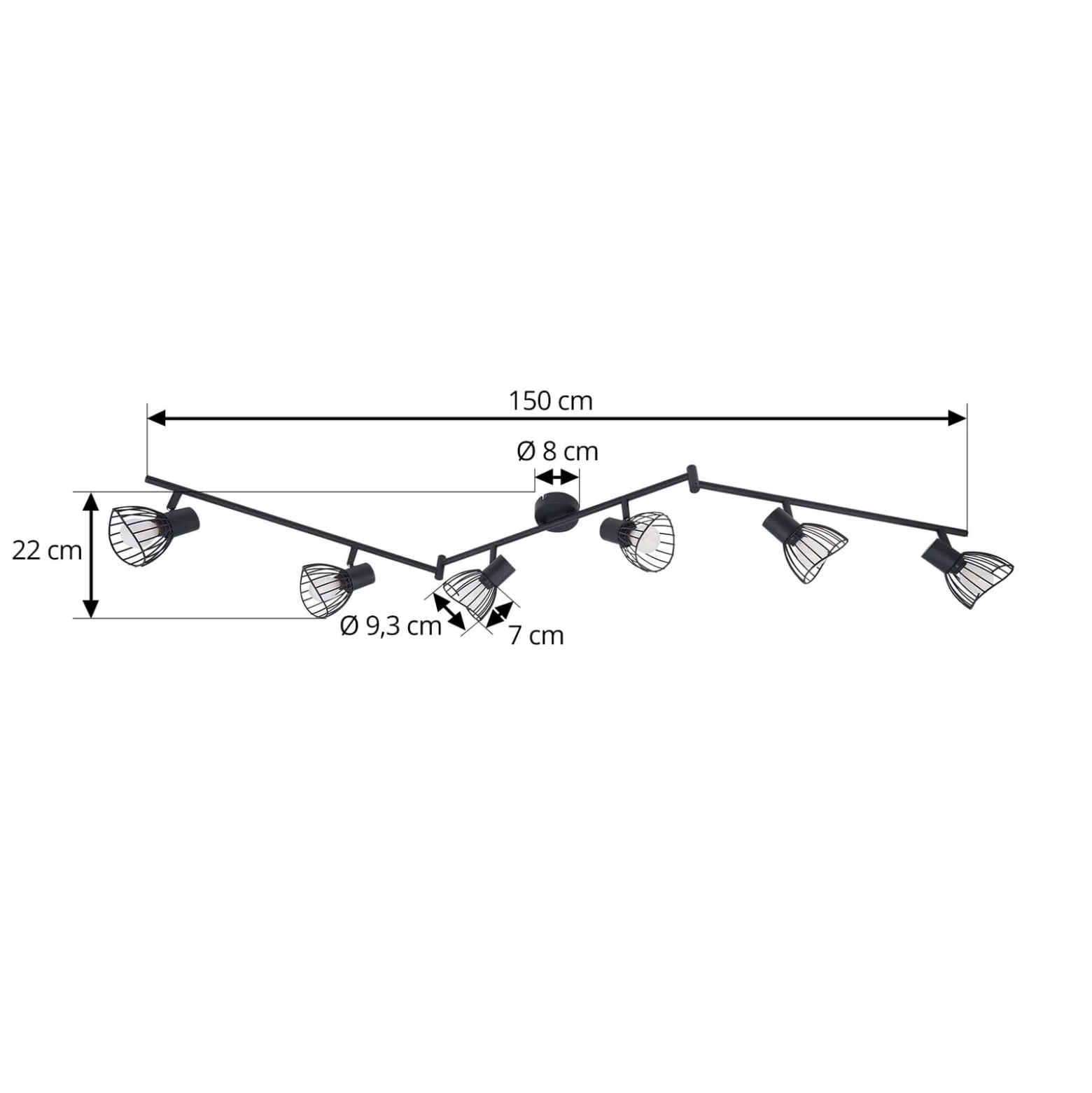 Lindby kattovalaisin Piena, musta, 6-valo, metalli, 150cm