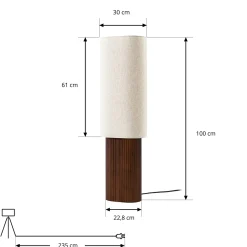 Lindby Kimiko -lattiavalaisin, korkeus 100 cm, pähkinäpuu, tekstiili