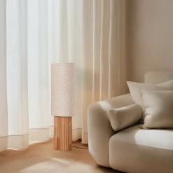 Lindby Kimiko-lattiavalaisin, korkeus 100 cm, puu, tekstiili, E27