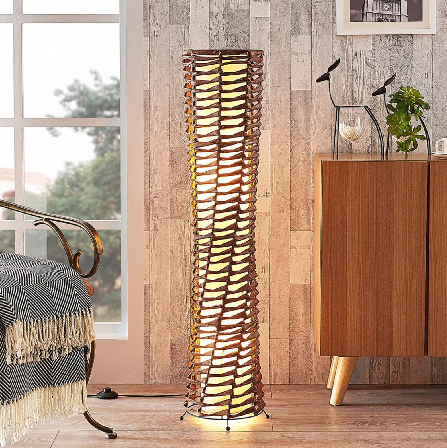 Lindby lattiavalaisin Joas, 110 cm, paperi, tekstiili, ruskea