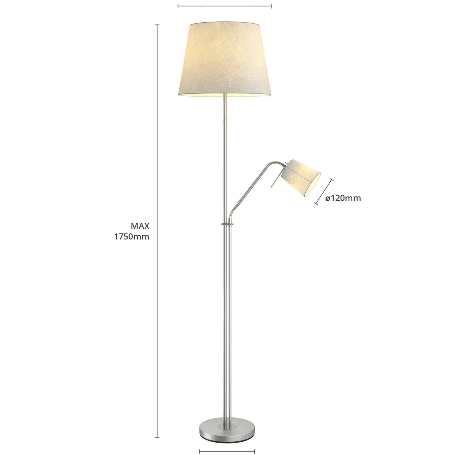 Lindby lattiavalaisin Nantwin, 175 cm, harmaa, nikkeli, tekstiili