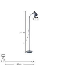 Lindby lattiavalaisin Tebbi, harmaa, metalli, korkeus 150 cm