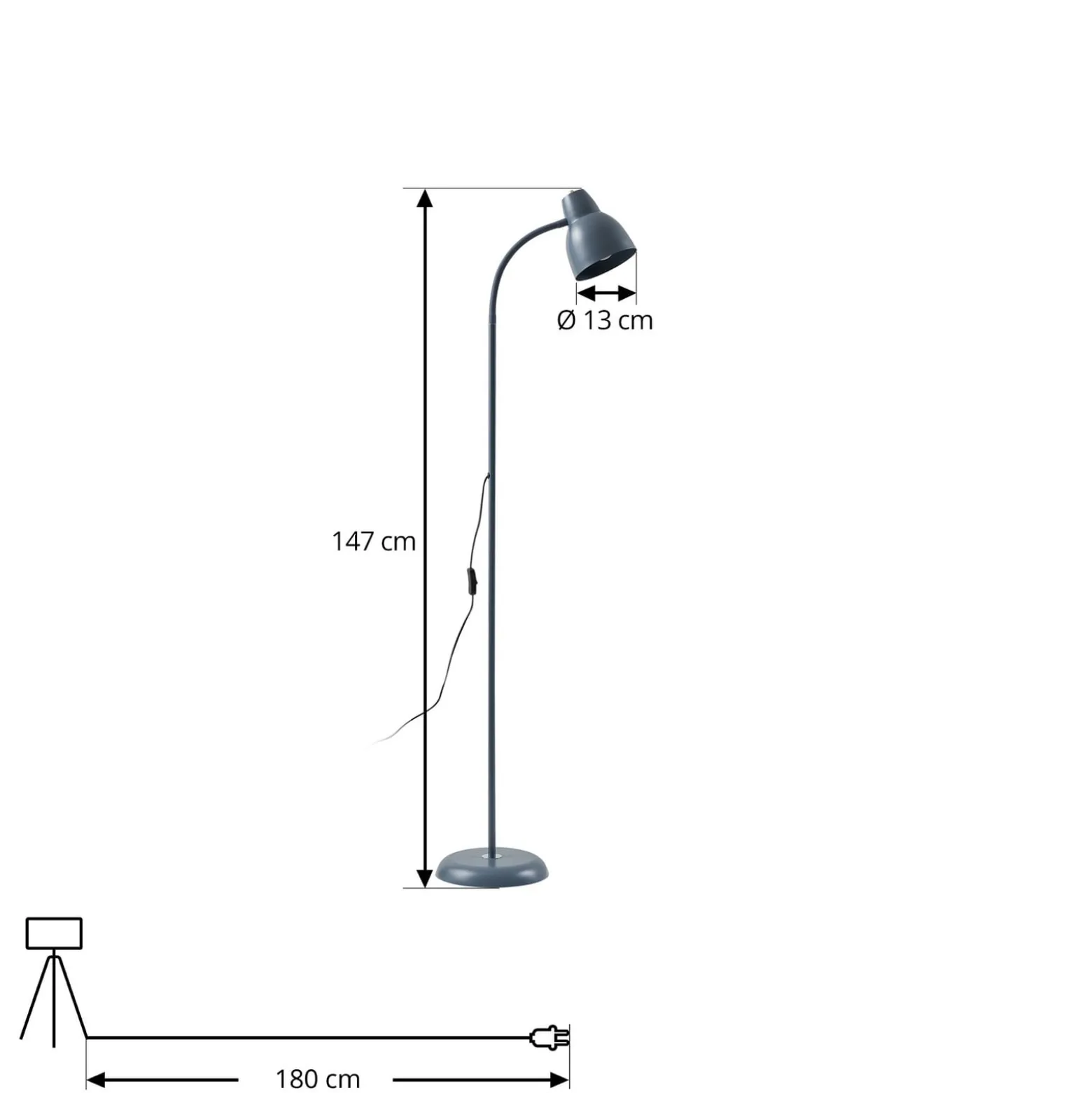 Lindby lattiavalaisin Tebbi, harmaa, metalli, korkeus 150 cm