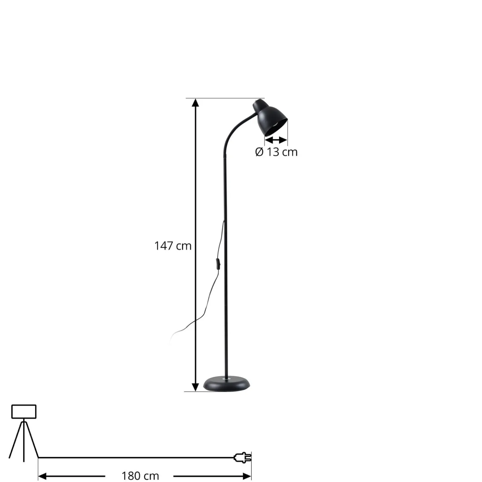 Lindby lattiavalaisin Tebbi, musta, metalli, korkeus 150 cm