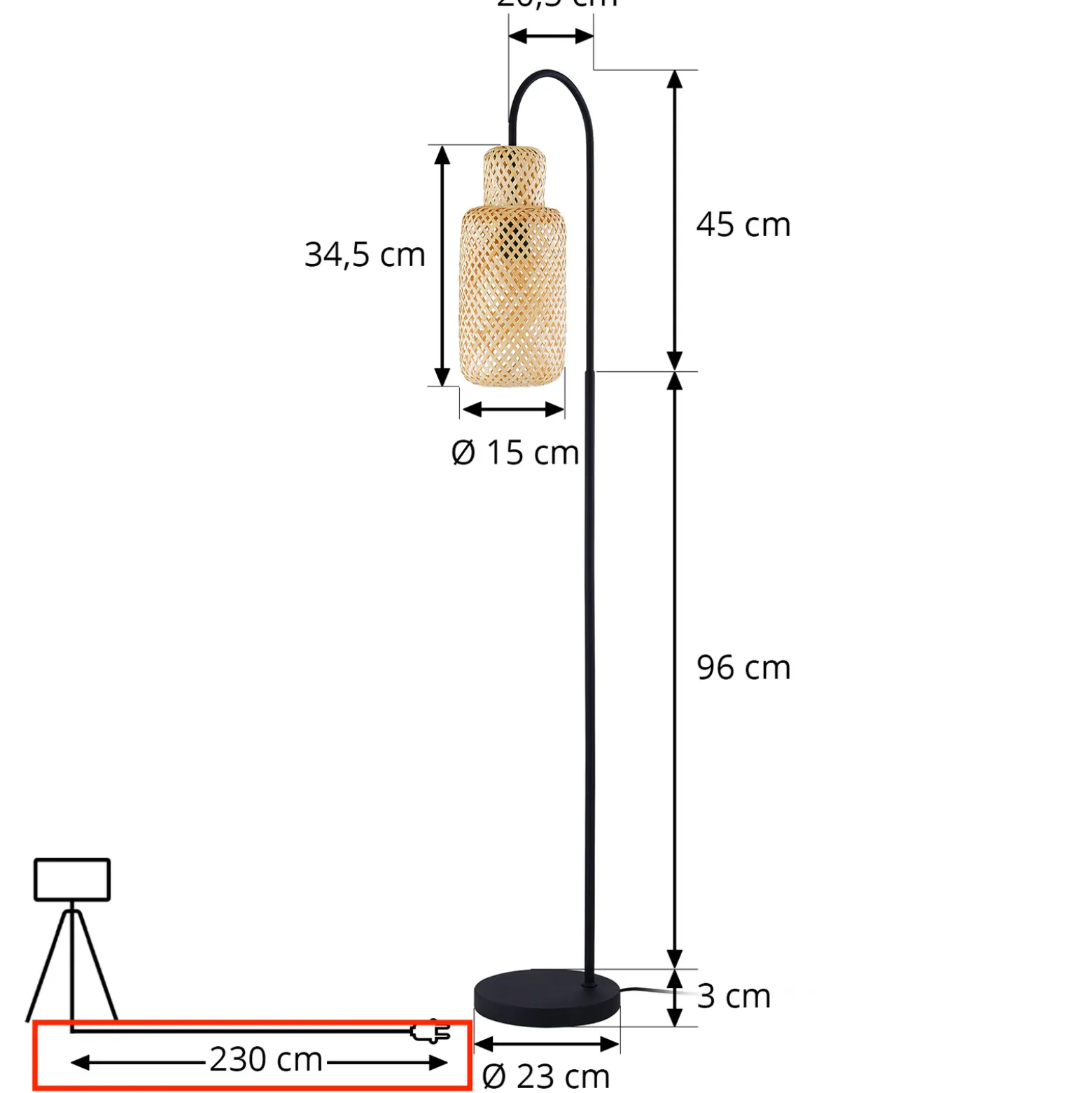 Lindby lattiavalaisin Venora, 145 cm korkea, bambu, E27