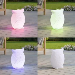 Lindby LED-akkulamppu Errol, pöllö, valkoinen, RGBW, IP54