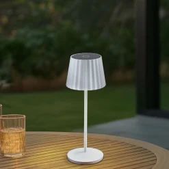 Lindby LED-akku pöytävalaisin Esali, valkoinen, uurteet, 29 cm