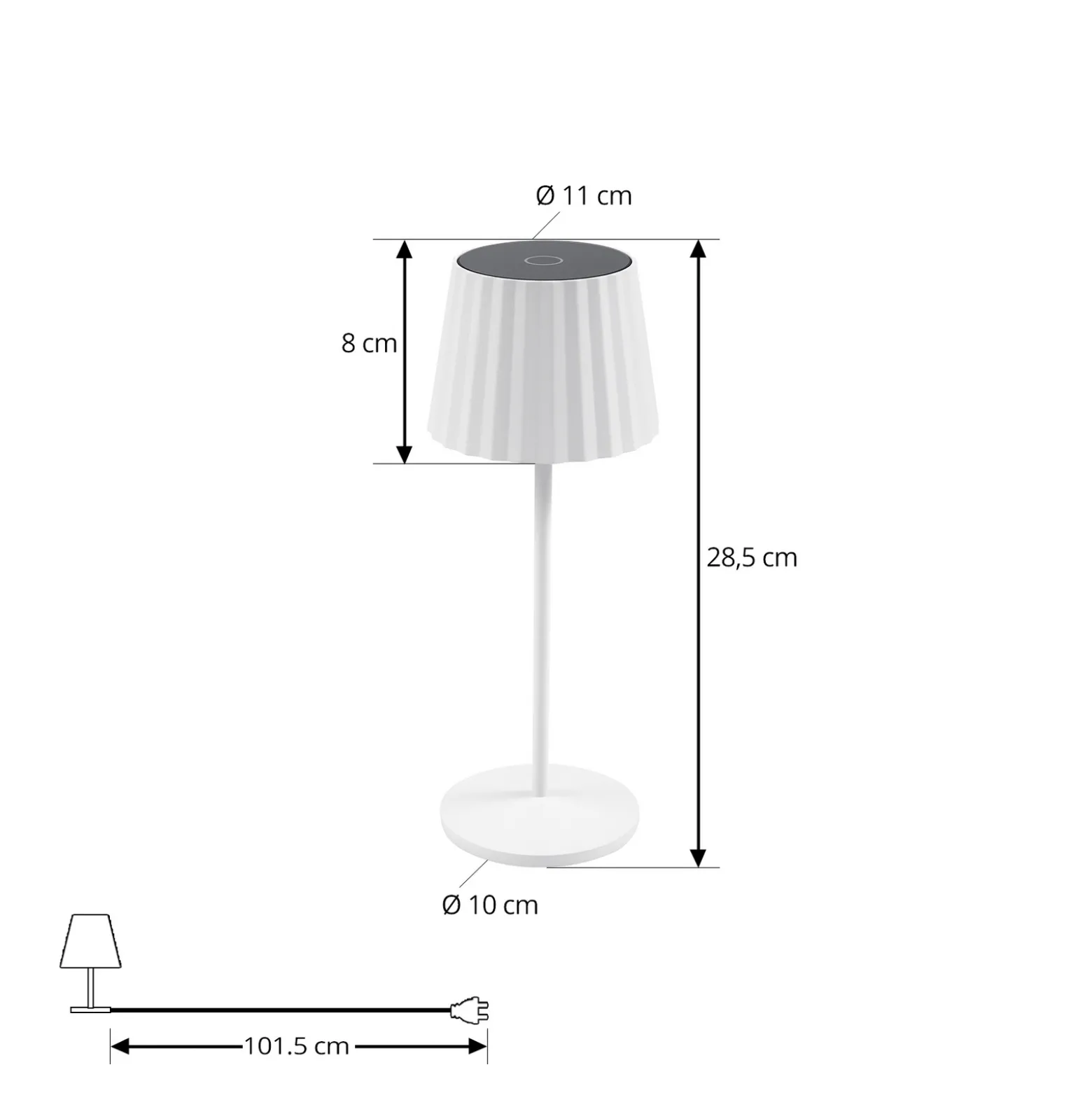 Lindby LED-akku pöytävalaisin Esali, valkoinen, uurteet, 29 cm