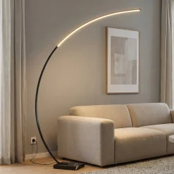 Lindby LED kaareva lattiavalaisin Kendra, musta, alumiini, korkeus 180cm