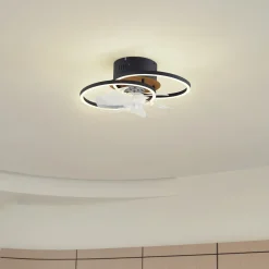 Lindby LED kattotuuletin Lomana, musta, hiljainen, CCT
