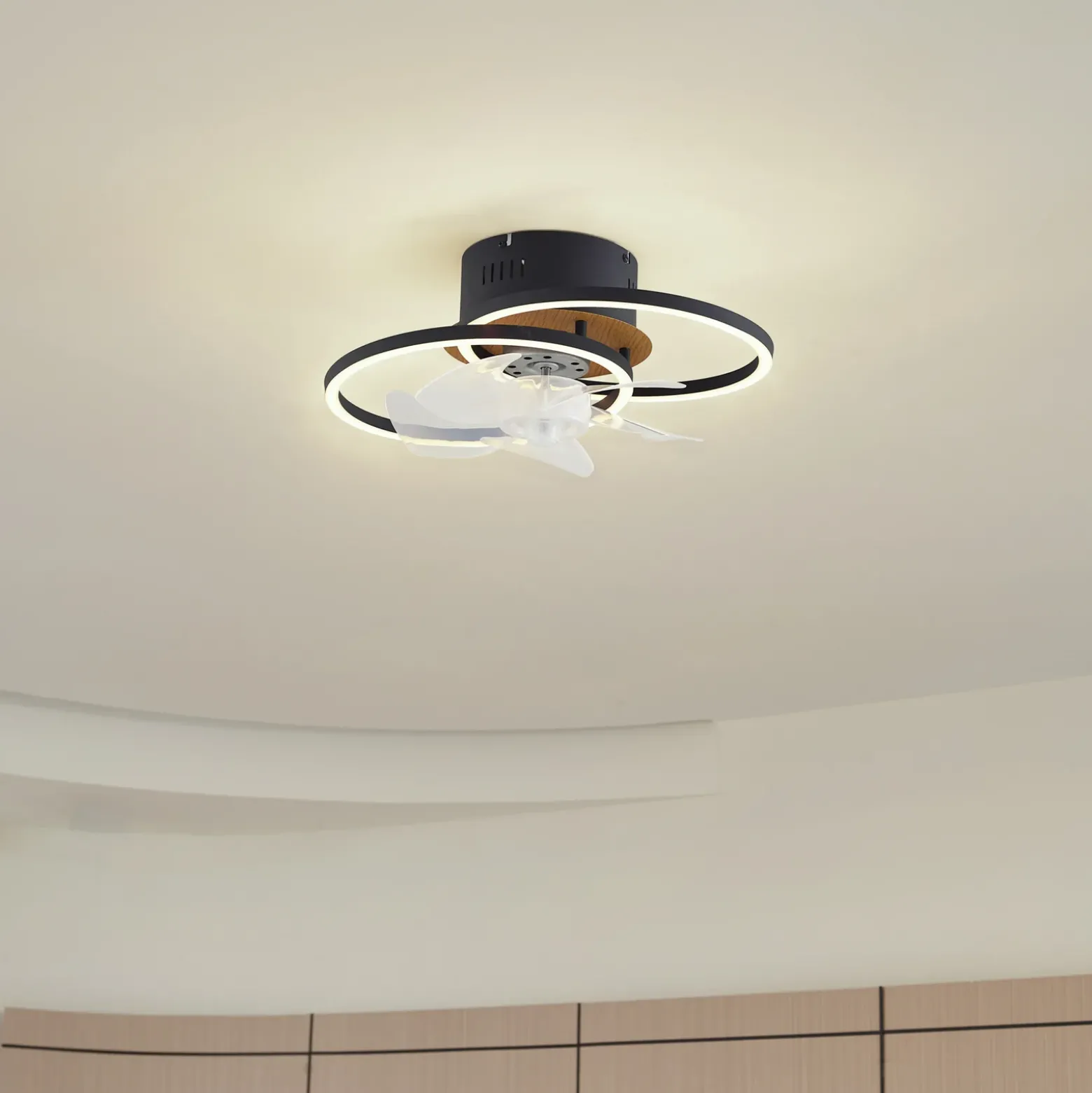 Lindby LED kattotuuletin Lomana, musta, hiljainen, CCT
