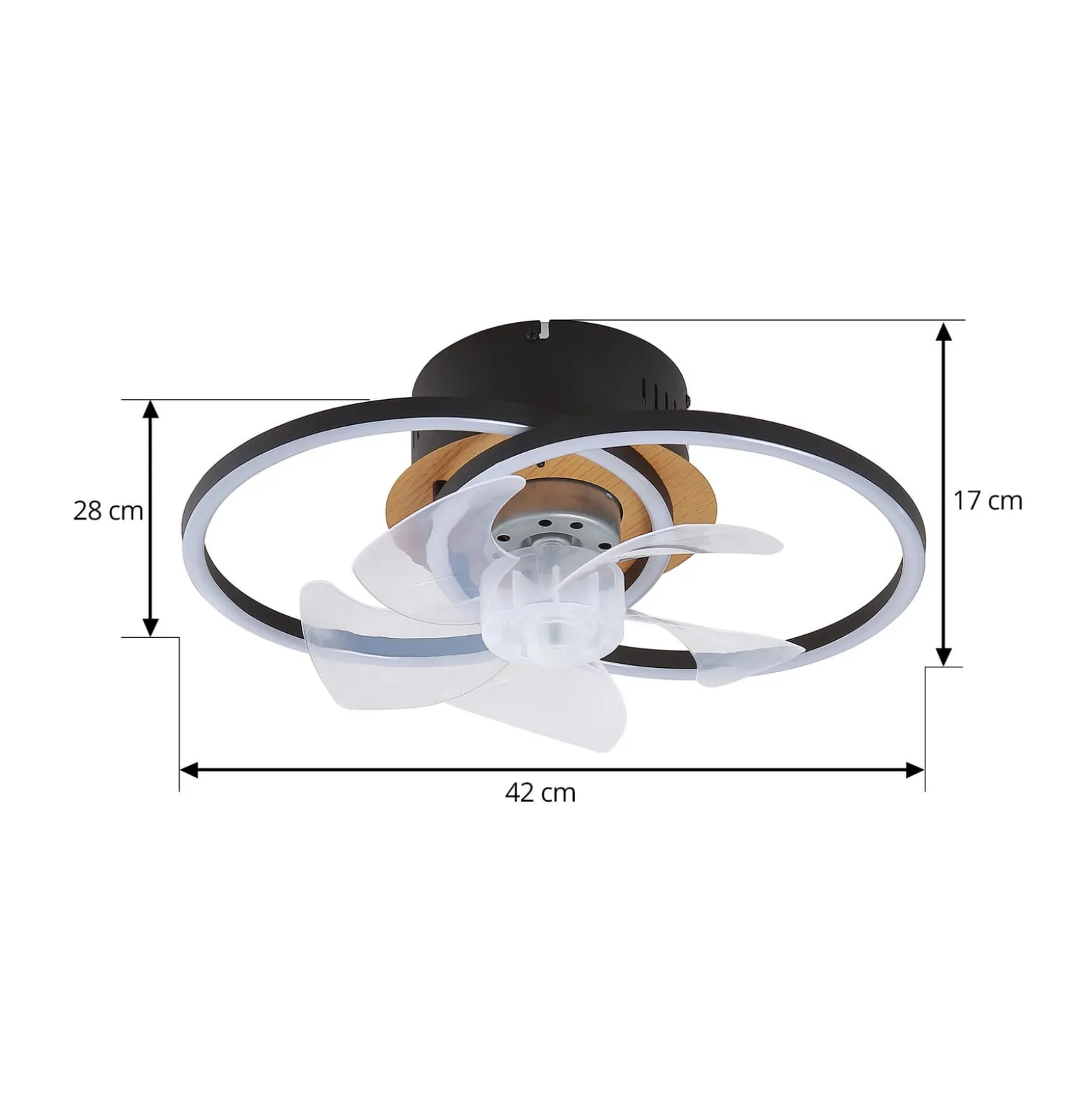 Lindby LED kattotuuletin Lomana, musta, hiljainen, CCT