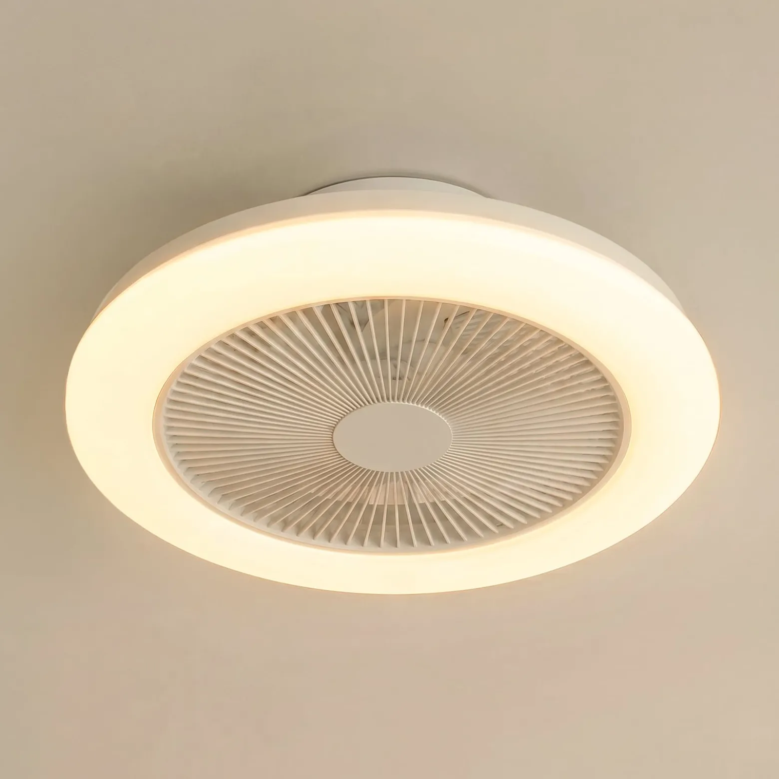 Lindby LED-kattotuuletin Vedin, valkoinen, DC, Ø 45 cm, RGBW