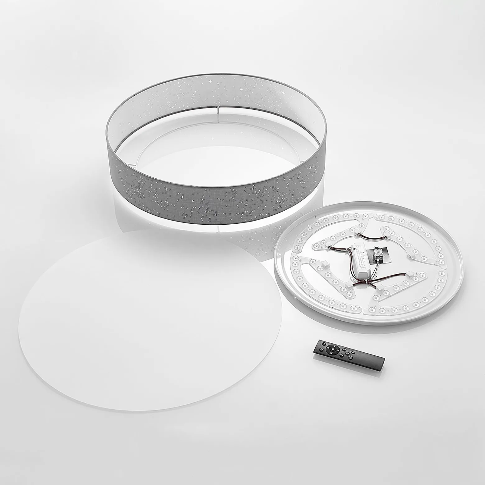 Lindby LED-kattovalaisin Ellamina, 60 cm, vaaleanharmaa, tekstiili