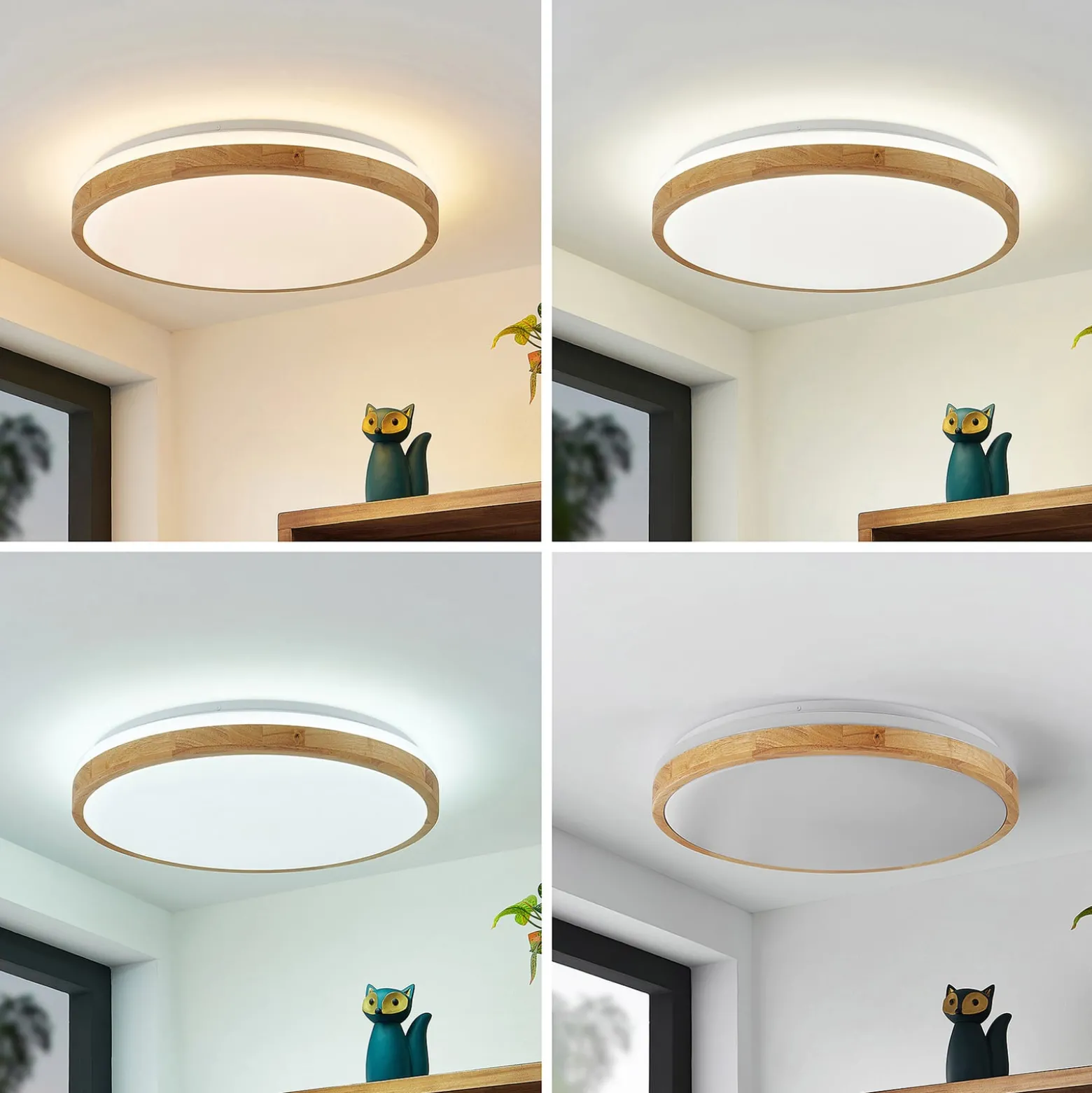 Lindby LED-kattovalaisin Emiva, Ø 49 cm, CCT, puu