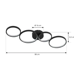 Lindby LED-kattovalaisin Evengeline, musta, alumiini, 88 cm