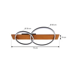 Lindby LED-kattovalaisin Galad, musta, puu, 2-valo, 75 cm