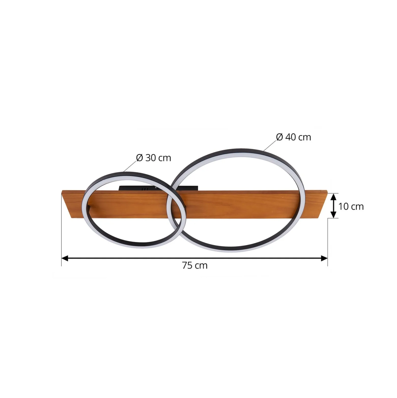 Lindby LED-kattovalaisin Galad, musta, puu, 2-valo, 75 cm